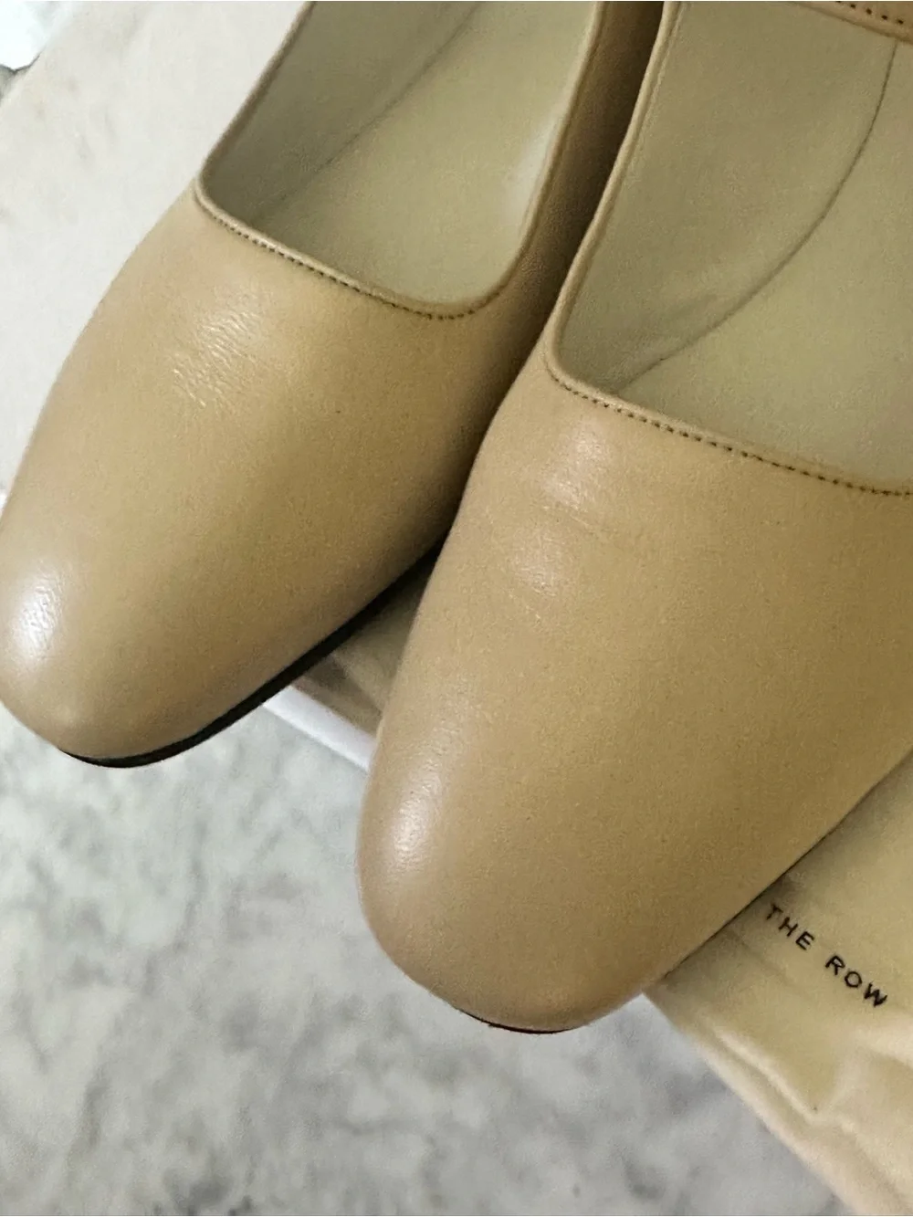 The Row Ava Mary Jane Flats Oatmilk Leather Size 38.5 Ivory Ballet